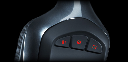 Close up of G930 earpieces three programmable G-keys
