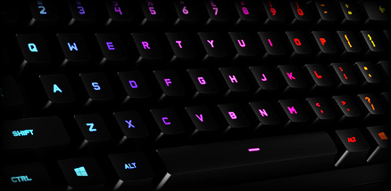G910 keyboards section close up of custom color key illumination